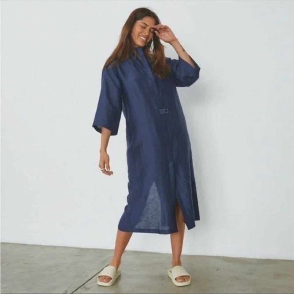 Lunya Long Tunic Robe Dress Navy Blue Size L